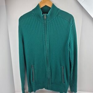 Alfani Teal Ribbed Full Zip Up Cardigan Sweater Women's XL 100% Cotton Pockets